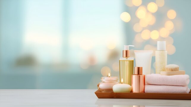 postbiotics. Skincare products and accessories arranged elegantly with soft focus. lifestyle magazines, social media lookbooks, designed for lifestyle magazines and social media content.
