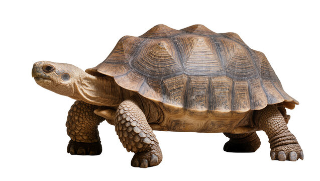 Brown African Spurred Tortoise with Textured Shell and Scaly Legs