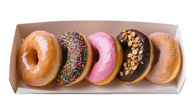 Assorted glazed donuts in cardboard box