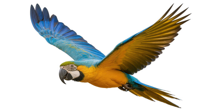Blue and Gold Macaw Parrot Flying with Spread Wings