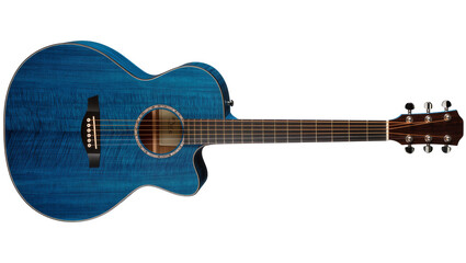 Fototapeta premium Blue Acoustic Electric Guitar with Rosewood Fingerboard and Tuning Pegs