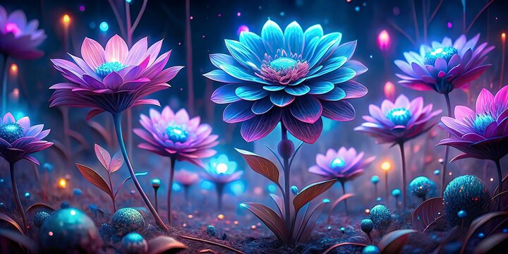 Neon Dream Flowers in a Futuristic Fantasy Garden HD wellpaper .