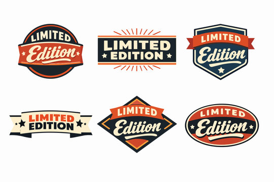 Limited Edition badges set displaying retro typography for exclusivity branding
