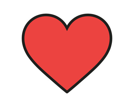 Simple red heart icon with a black outline heart shape white background