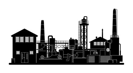 Fototapeta premium Heavy industry factory complex silhouette on white background