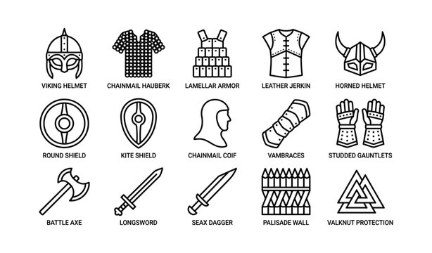 Viking weapons and armor icons arranged in grid layout