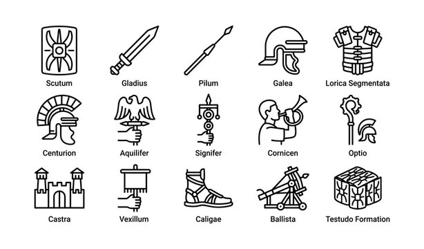 Roman military icons depicting weapons, armor and standards