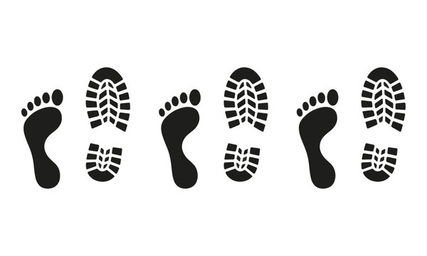 Footprint and Shoeprint Silhouettes Walking Path Set