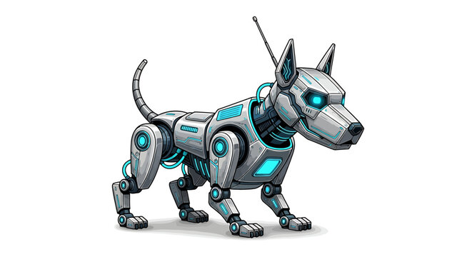 Cybernetic Mechanical Pet Dog with Glowing Blue Lights