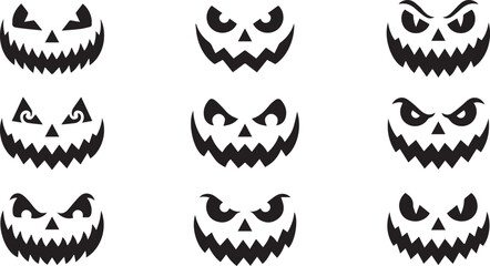 Halloween Scary Pumpkin Face Silhouette Icon Set © Vector 4 You