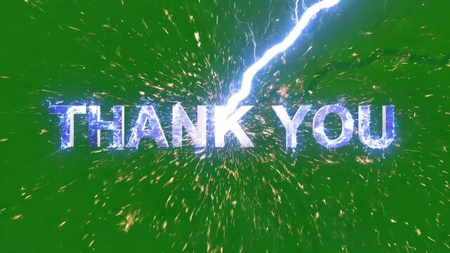 Glowing thank you message, electric blue text, green background, sparkling particles, gratitude expression ai 4k Video
