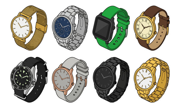Wristwatch collection set featuring various styles and designs
