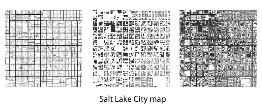 Salt Lake City Utah City Map Vector Illustration | Minimalist Urban Street Plan and Building Footprint Silhouette Set for Modern Graphic Design and GIS Layouts