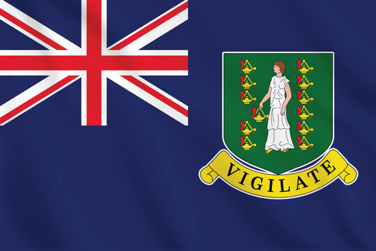 Detailed vector illustration of the British Virgin Islands flag with waving fabric effect. Includes the blue ensign, Union Jack canton, and green coat of arms with Saint Ursula and Vigilate motto