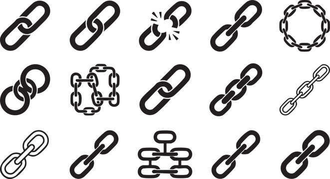 Set of chain link vector icons for connection and security concepts.