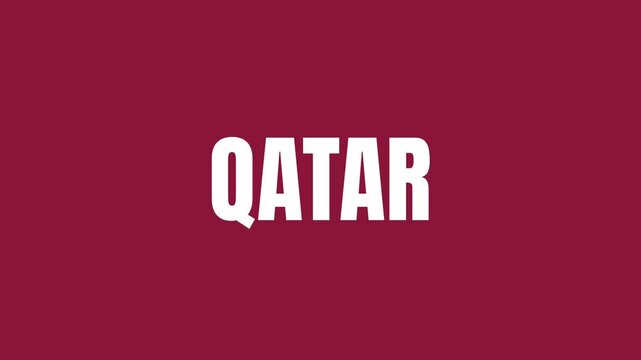 Bold Qatar text animation with clean white typography on a deep maroon background, creating a modern and eye catching visual for travel, branding, or digital media.