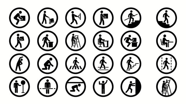 Vector Icons Set of human activity and industrial safety icons.