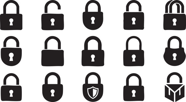 Padlock vector icons set for data protection and cyber security.