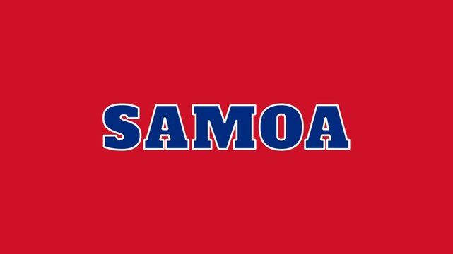 Bold Samoa text animation in blue on a red background with smooth and clean motion, ideal for geography, travel, and country themed visuals.
