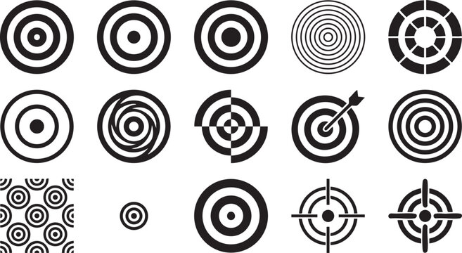 Collection of target and dartboard icons vector graphics.