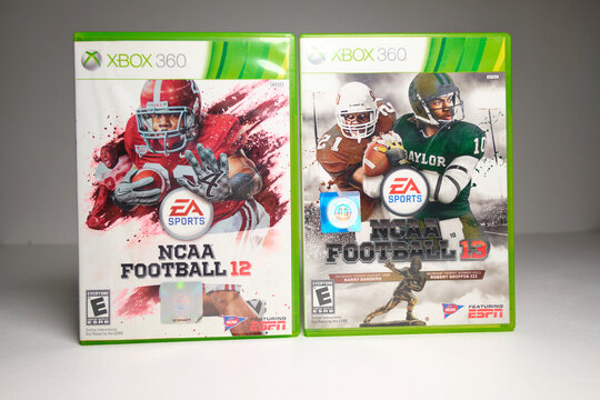kent, uk, 01.01.2026 NCAA college Football  12 and 13 Microsoft Xbox 360 video game case isolated on white background. American football usa nfs video game. Sports gaming.