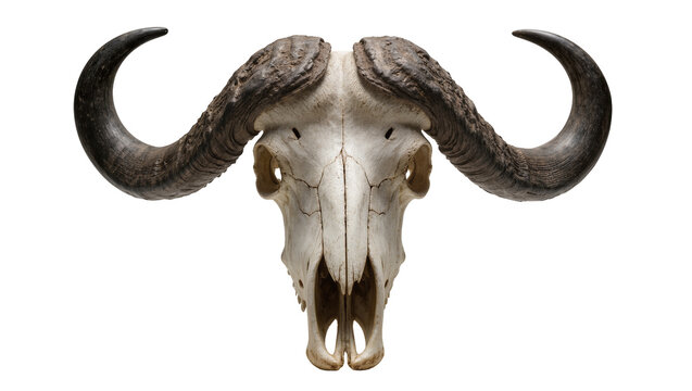 Large Curved Horned Wildebeest Skull with Detailed Bone Structure