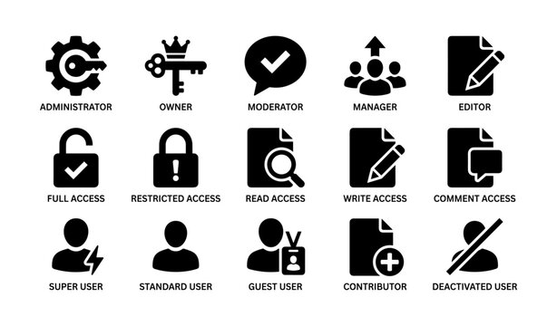 User roles and access permission icons arranged on white grid