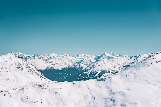 Panoramic winter mountain landscape in Livigno Italy