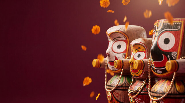 Lord Jagannath, Balabhadra, Subhadra Idols in Temple, Traditional Indian Worship
