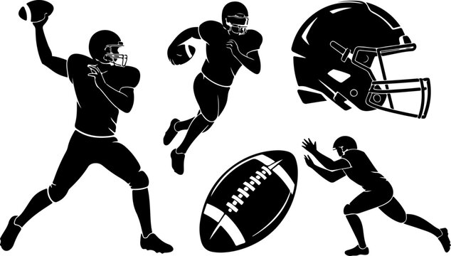 American Football Player Silhouette Vector Set