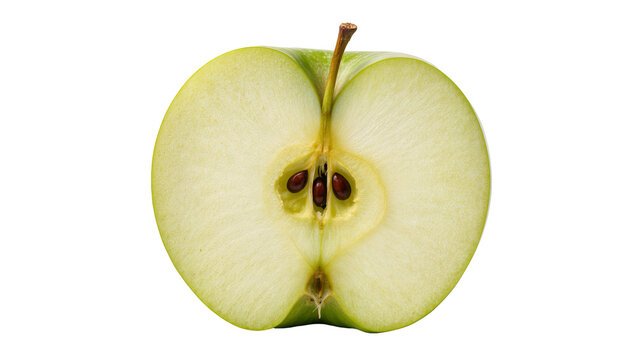Green Apple Cross Section with Stem and Seeds Detail