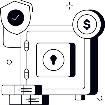 Safe box dollar coin and shield representing financial security and banking safety vector illustration