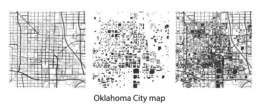 Oklahoma City Oklahoma City Map Vector Illustration | Minimalist Urban Street Plan and Building Footprint Silhouette Set for Modern Graphic Design