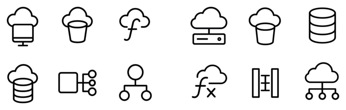 Cloud icons with server database nodes minimal