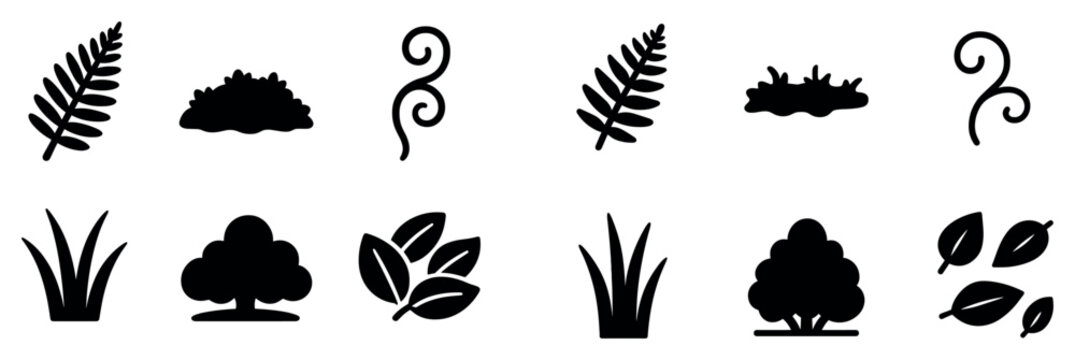 Nature icons with fern leaf and tree flat