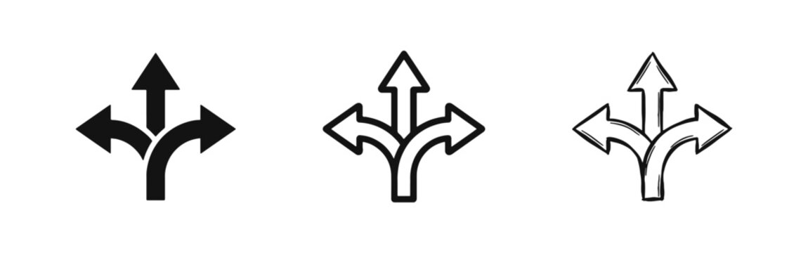 Three Way Directional Arrows for Choice and Decision Icon Set