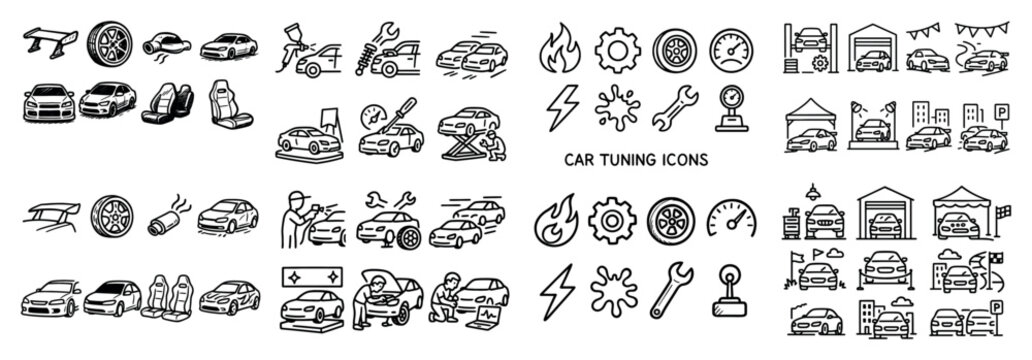 Car tuning icons and tools collection