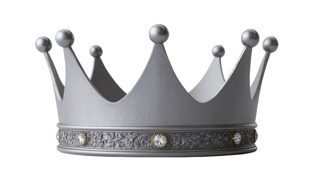 Silver ornate Crown with jeweled details and spherical finials