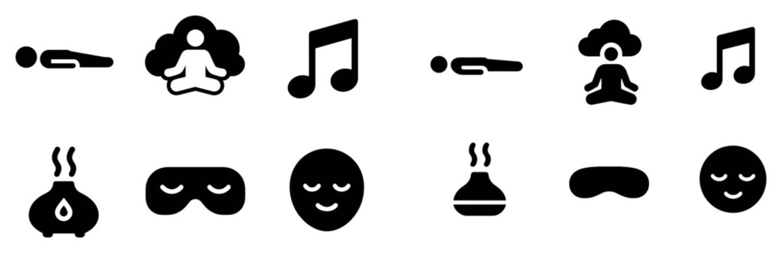 Wellness icons with relax pose mask minimal