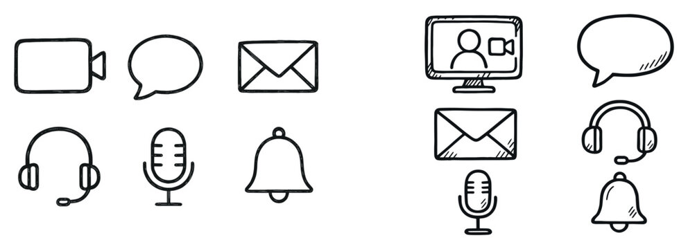Communication icons with camera headset mic sketch