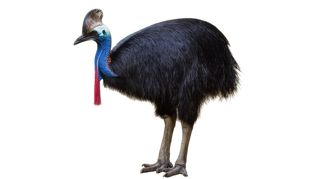 Plumaged Cassowary Standing with Red Dangling Neck Ornament
