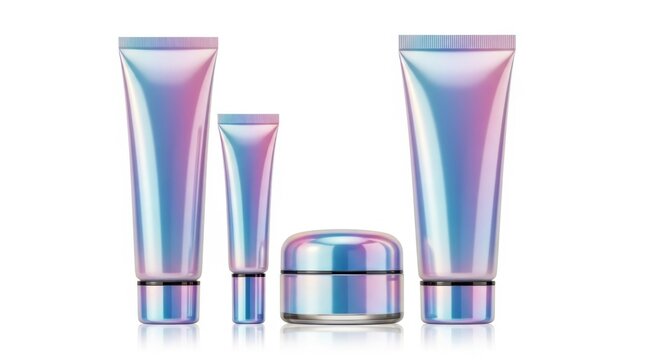 Iridescent cosmetic containers with pastel colors