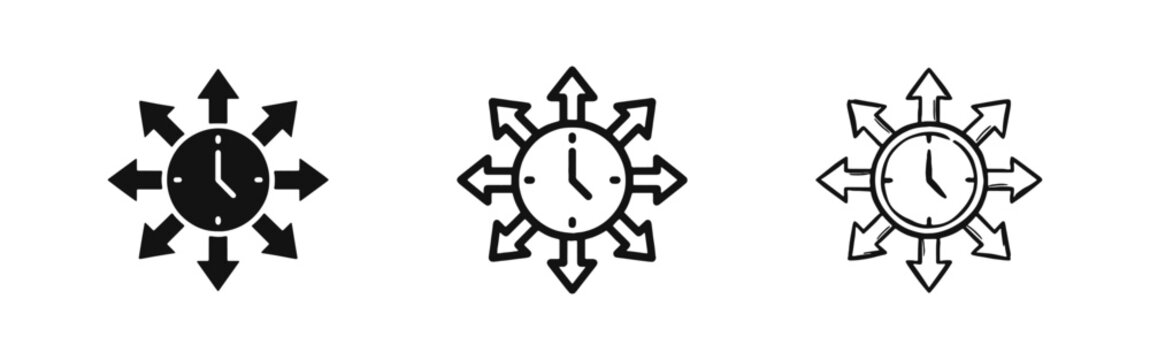 Time Management Icons with Clock and Arrows, Deadline and Efficiency Schedule Symbols