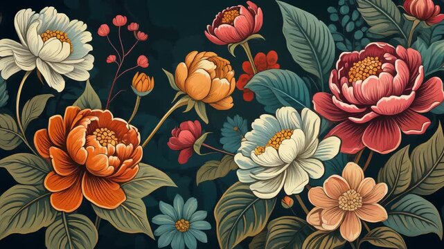 Vibrant flowers on dark background.