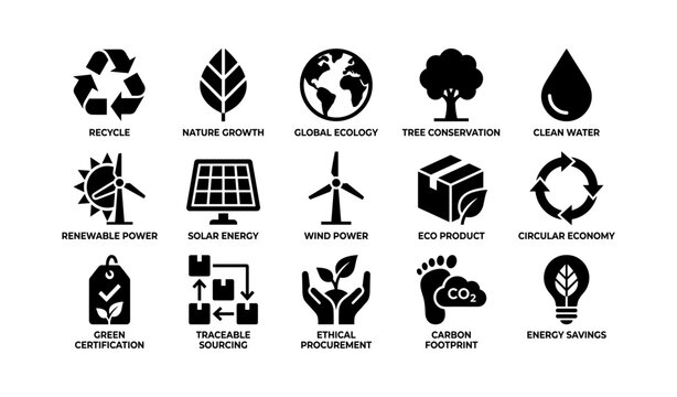 Environmental icons representing sustainability and renewable concepts