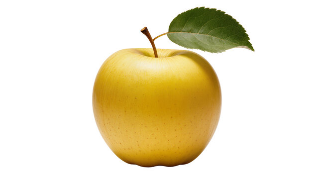 Golden Delicious Apple with Green Leaf Attached to Stem