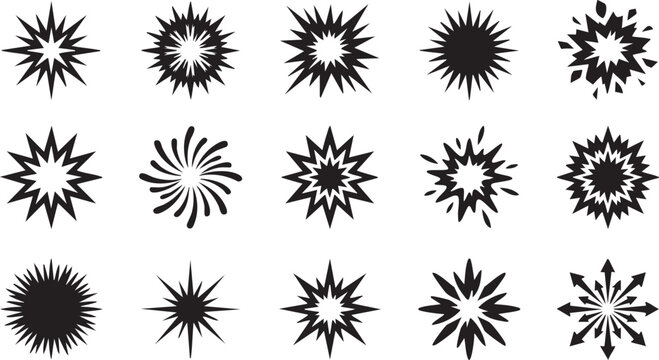 Star burst and explosion shape icon set for design elements.