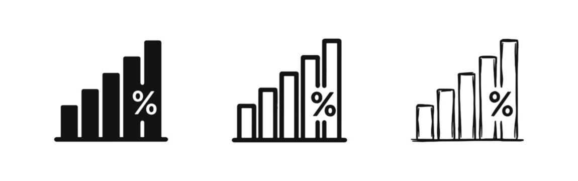 Percentage Growth Bar Chart and Interest Rate Icon Set