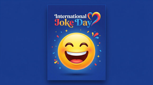 Cheerful international laughter celebration poster with smiling emoji happiness concept and colorful comedy vector artwork