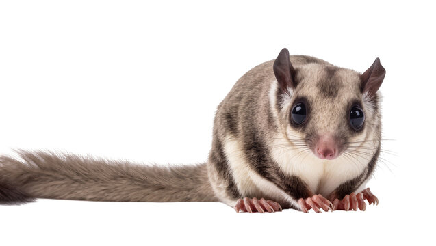 Cute Brushtail Possum Sitting with Long Tail and Dark Eyes